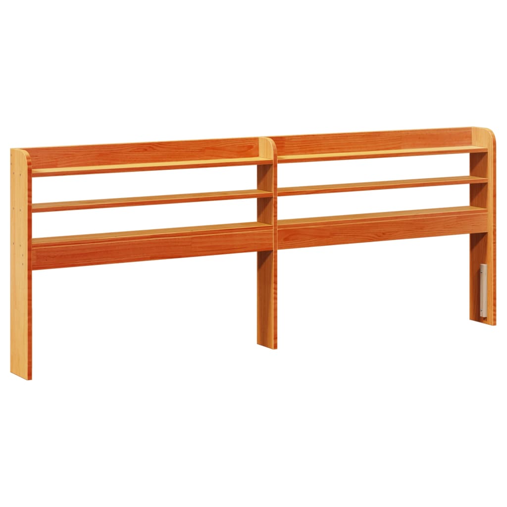 Headboard with Shelves Wax Brown 200 cm Solid Wood Pine